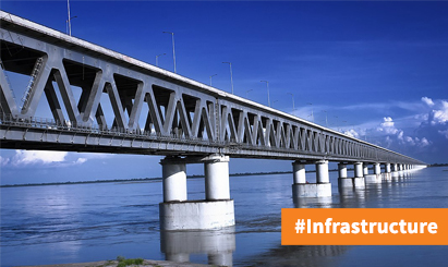 Bogibeel Bridge is India's longest rail-road bridge and is designated to the state of Assam